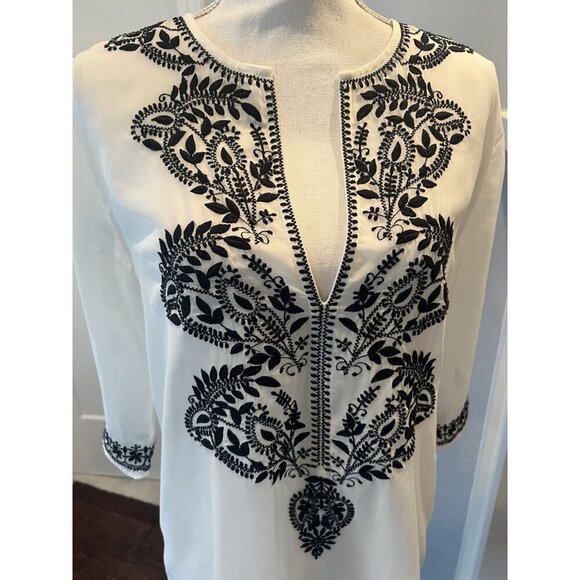 Antonio Melani Sheer Tunic Top/Beach Cover-Up Black Embroidery Size Small READ** - Picture 2 of 9